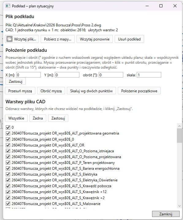 Okno „Podkład – plan sytuacyjny”